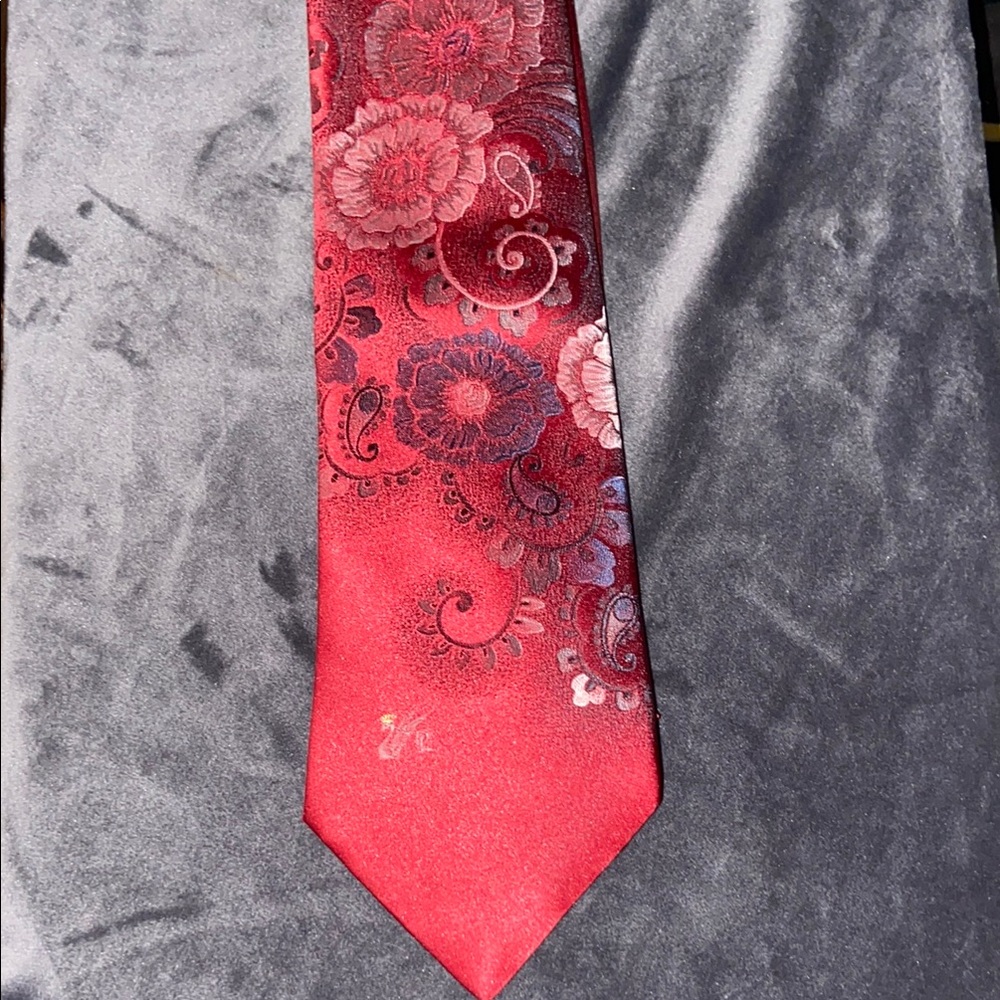 Don Loper Beverly Hills Floral Red Tie Silk Poly Blend
